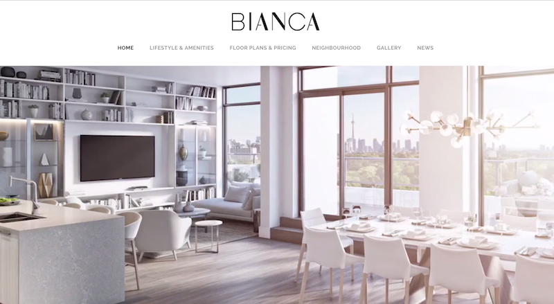 多伦多公寓开发Bianca Condos Toronto 多伦多网站制作 北美网站设计 Hilborn Digital 网站开发